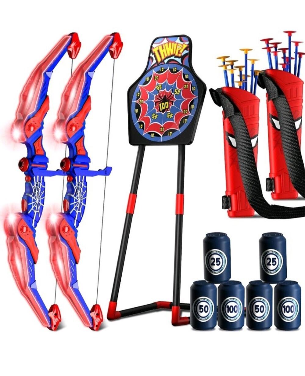 Bow and Arrow 2 Pack W/ 20 Suction Cup Arrows, Target, Stand & 6 Target Cans